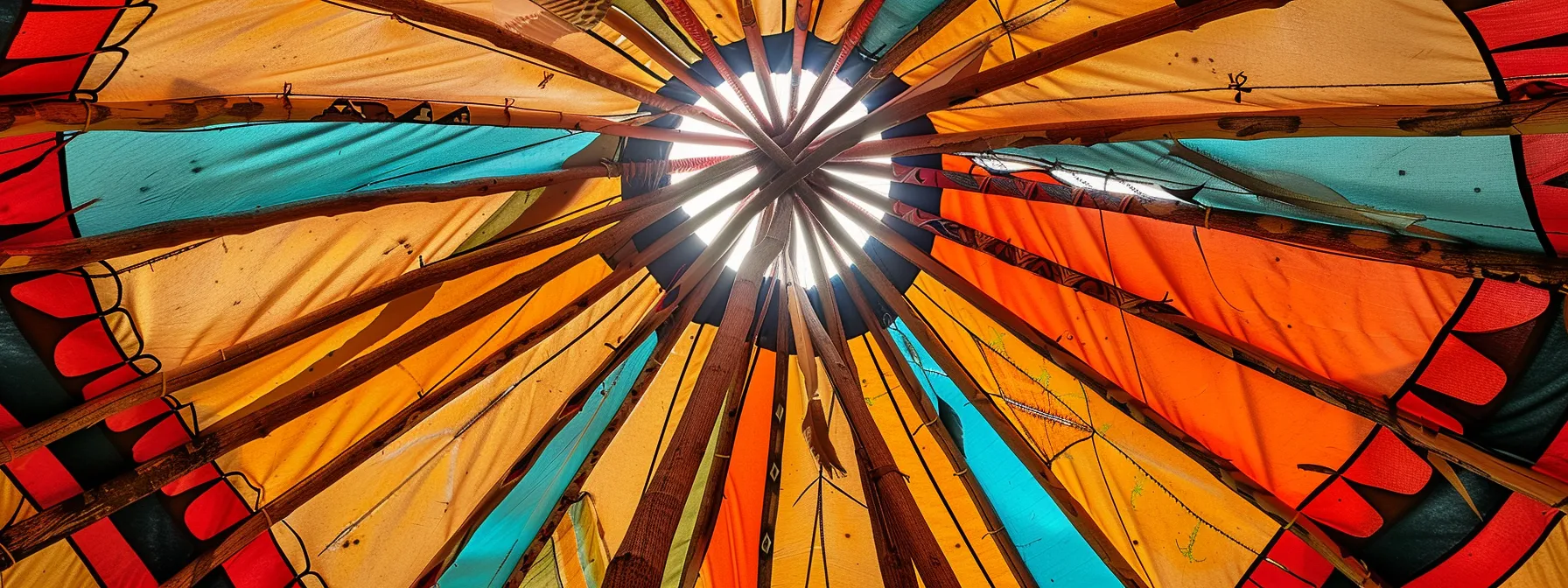 vibrant indigenous artwork adorning the walls of a traditional tepee at a cultural heritage site in manitoba.