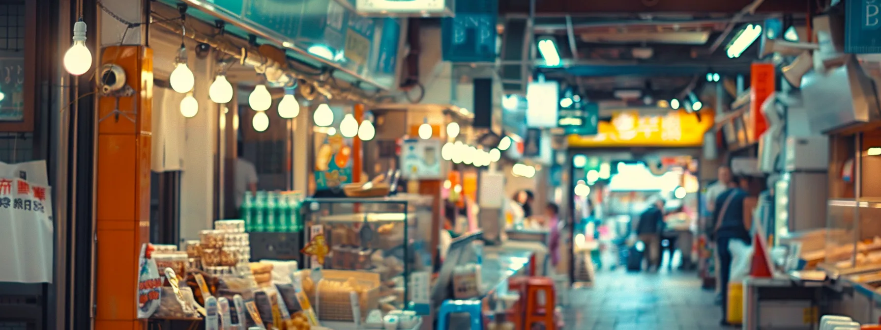 a bustling marketplace with vibrant signage showcasing how strategic marketing can transform small businesses into industry leaders.